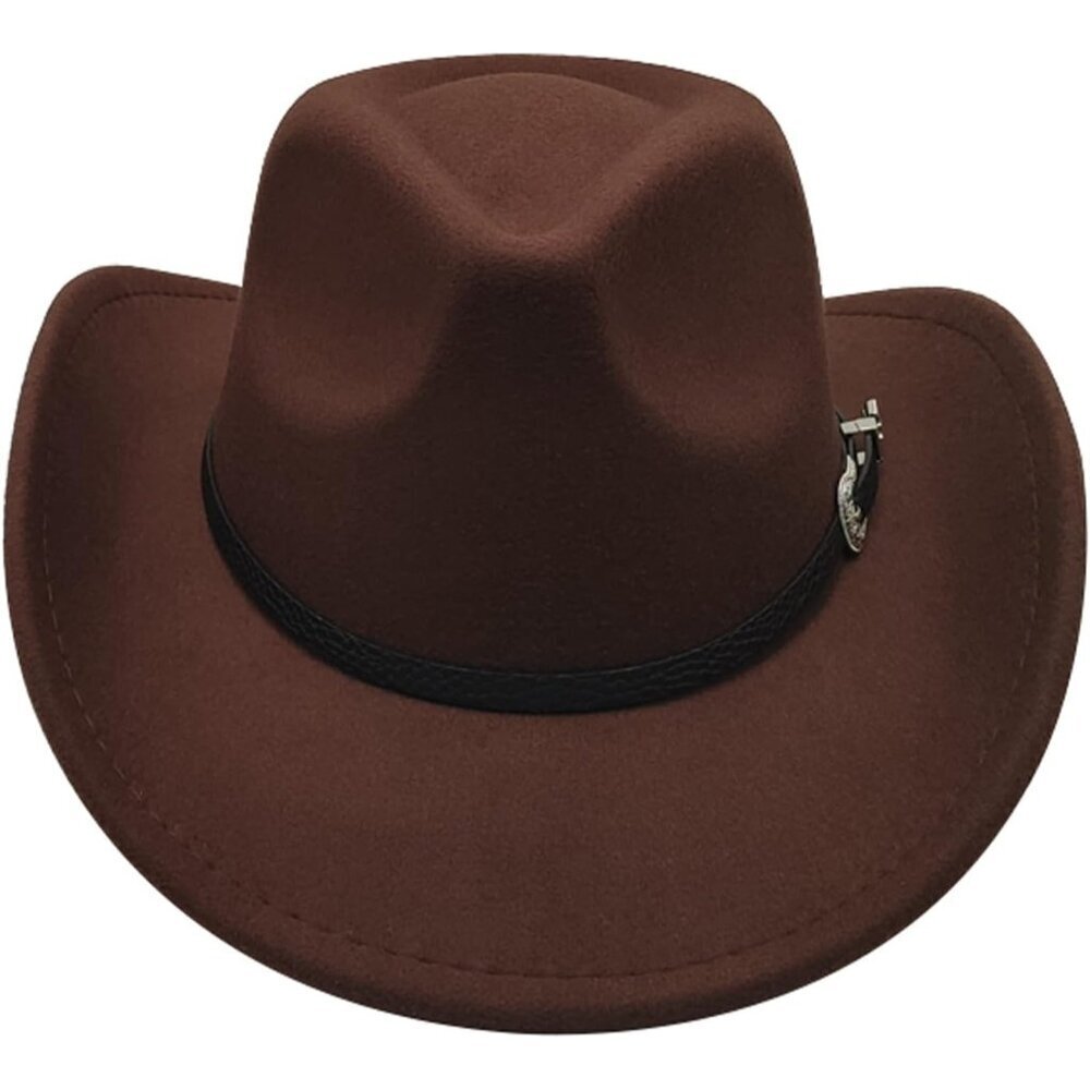 Unisex Coffee Western with Braided Band Buckle Classic Fedora Cowboy Felt Hat
